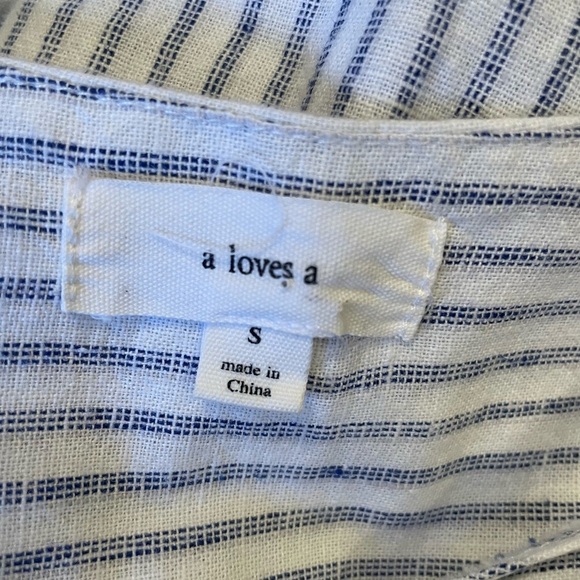 A Loves A Jumpsuit Blue White Ticking Wide Leg Linen Cotton Size S Coastal Boho - Picture 4 of 9